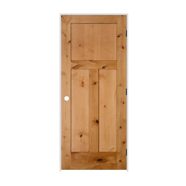Trimlite 24"x80"x13/8" Knotty Alder 3Panel Mission Interior Shaker 71/4" LH Prehung Door Black Hinges 2068ska8403LH1D714 - main